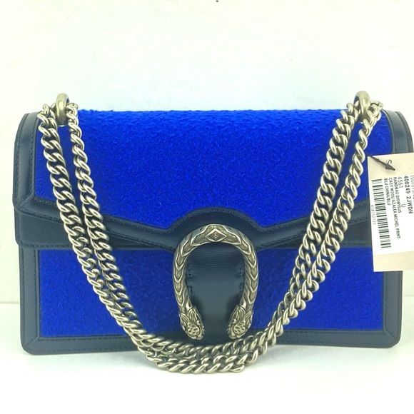 Gucci 400249 Dionysus Blue Casy Wool and Leather Shoulder Bag - Picture 2 of 14